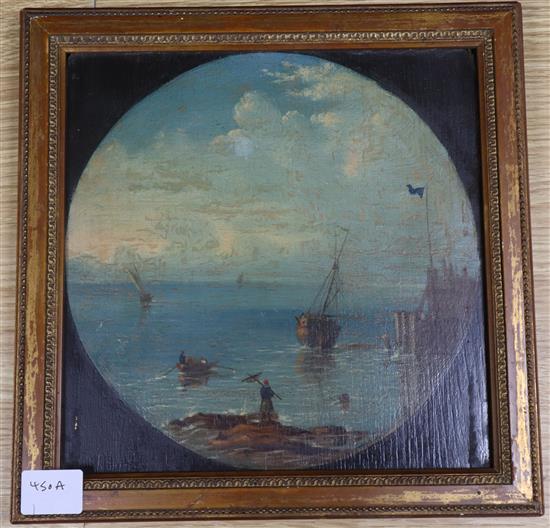 Continental School, oil on wooden panel, Fishermen on the coast at low tide, 23 x 22cm